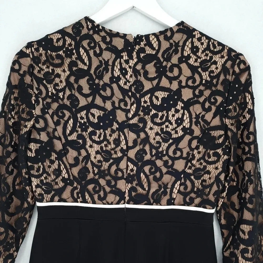 Tory Burch Black and Nude Lace Long-Sleeve Sheath Dress